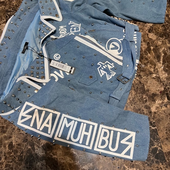 For Her NYC Belted Off-shoulder Studded Denim/Leopard Print Jacket Size 2X - Picture 6 of 15